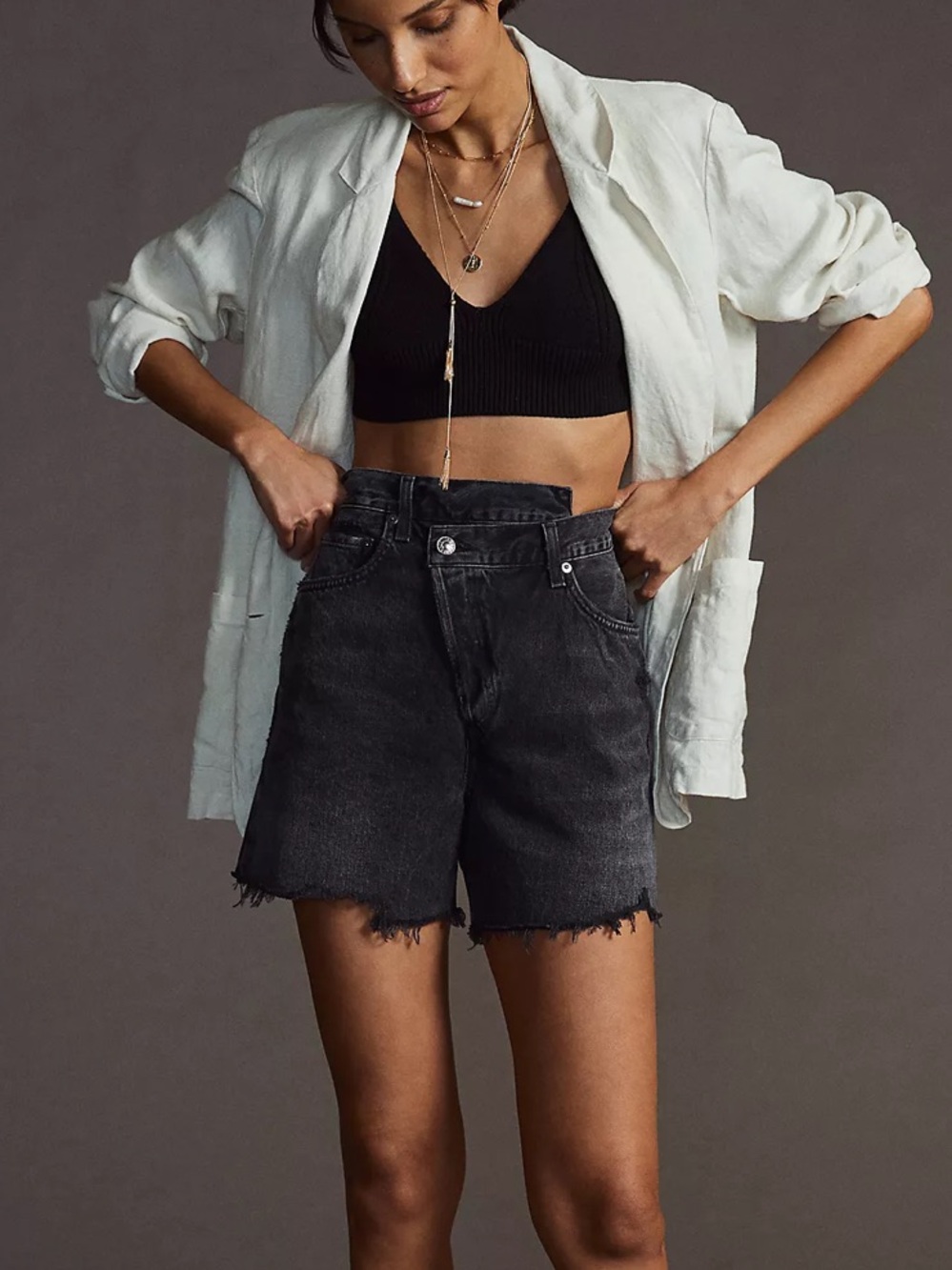 Agolde Criss Cross Denim Shorts, Black, Size 26